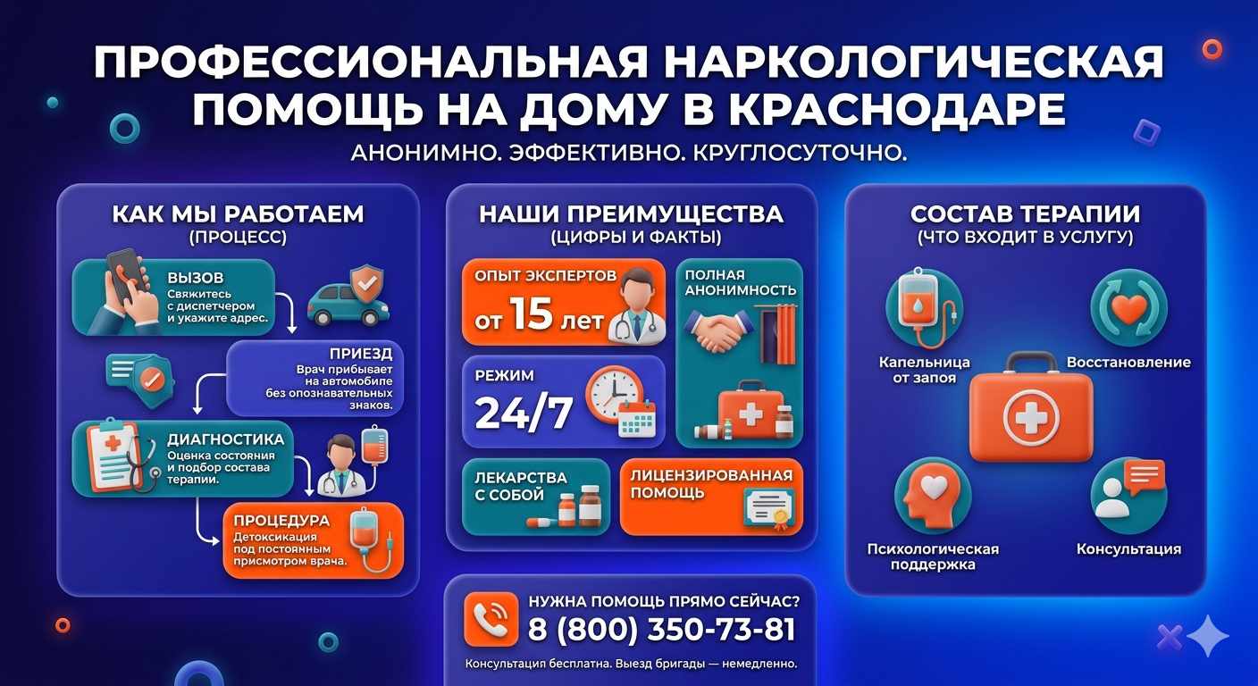 Инфографика о принципах лечения алкоголизма на дому в Плавске: этапы вызова нарколога, преимущества анонимной детоксикации и состав медицинской помощи.